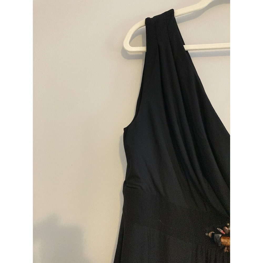 Ronni Nicole Maxi Dress 18W Black Beaded Floral Border Print Plus Flowy Stretch - Picture 8 of 11